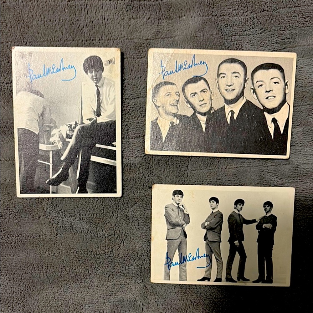 Vintage Black and White BEATLES trading cards signed by Paul McCartney